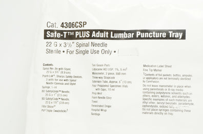 CareFusion 4306CSP Safe-T PLUS Lumbar Puncture Tray w/Ndle 22Ga x 3 1/2inch (x)